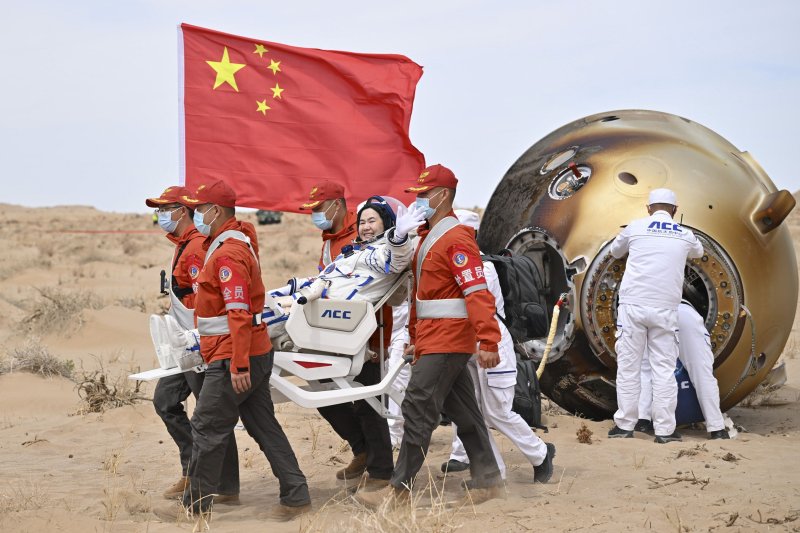 The crew of China's Shenzhou-19 spacecraft returned to Earth on Wednesday. Photo by Xinhua/Li Xin China Out/U.K. and Ireland Out/EPA-EFE