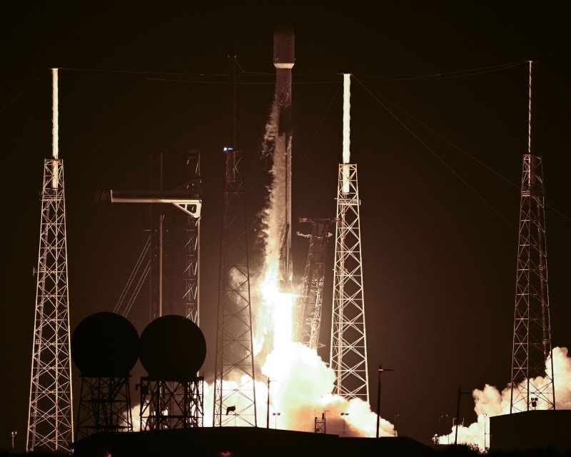 A SpaceX Falcon 9 rocket launches the Bandwagon-3 ride-share mission from Launch Complex 40 at the Cape Canaveral Space Force Station, Fla., on Monday. Photo by Joe Marino/UPI